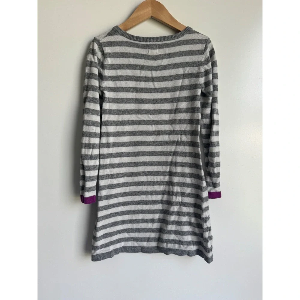 Mini Boden Girls Gray Striped Flower Sweater Dress Cashmere Cotton 7 8 Whimsical